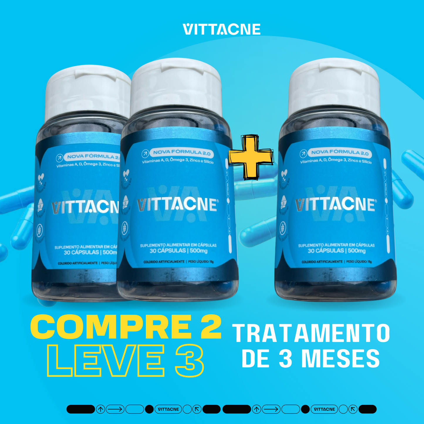 Vittacne - Promoção Compre 2 Leve 3 - 3 Unidades com 60 Cápsulas