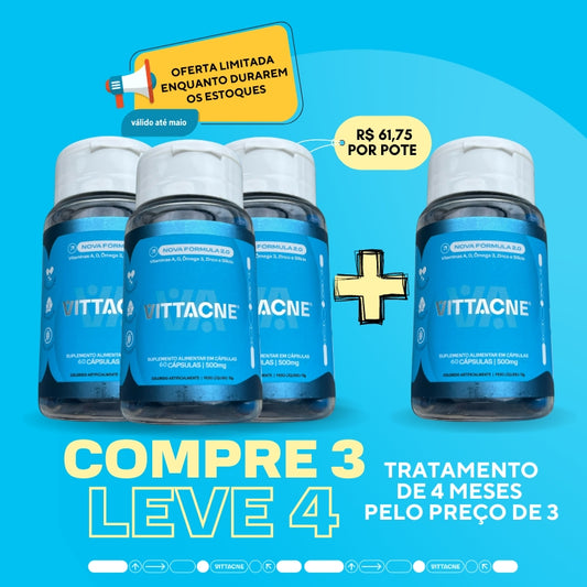 Vittacne - Promoção Compre 3 Leve 4 - 4 Unidades com 60 Cápsulas